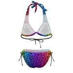 Women's Plus Size Sexy Strappy Bikini Fashion Swimsuit Bottoms Triangle Halter Bikini Top for Rainbow Colorful Cheetah Leopard Print Two Piece Swimwear Bathing Suit