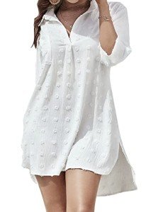 ASHER FASHION Womens Summer Swimsuit Coverups Chiffon Bikini Swimwear Beach Cover Up Dress Shirt White M