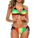 LASWEGA Women's Fashion Caribbean Rasta African Grassland Yellow Red Green Triangle Bikini Sets Swimsuit Bathing Suits,XL