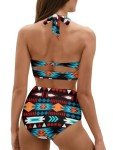 Howilath Blue Aztec Ethnic Tribe Pattern Wrap Bikini Set, Fashion Women Two-Piece High Waisted Tummy Control Swimsuit - S
