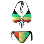 LASWEGA Women's Fashion Caribbean Rasta African Grassland Yellow Red Green Triangle Bikini Sets Swimsuit Bathing Suits,XL