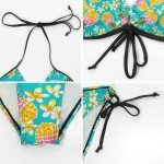 Ysidec Cute Pineapples Fashion Hawaii Flowers Women Two Piece Bikini Set Halter Padded Top Tie Side Bottom Triangle Swimsuit M