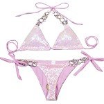 Women Fashion Sequins with Crystal Diamond Bikini Sexy Strap Two Piece Swimsuit Beachwear Bathing Suit 2023
