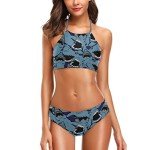 Naanle Womens Fashion Print Angry Sharks Pattern Sexy Blue 2 Pcs Halter High Waist Padded Swimsuit/Bikini Set