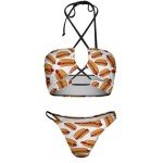Women's for Hotdog Fun Food Hot Dog Bikini Bathing Suits Breathable Comfort Bikini Swimsuits Sexy Fashion Bikini Set Halter for Sports, Fitness