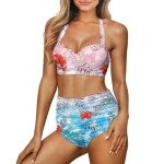 Yruonazao Gradient Hibiscus Womens Bikini Swimsuits 2 Piece Highwaisted Bikinis for Women Summer Bathing Suit Fashion Low Back One Piece Swimsuits for Women Beach Holiday
