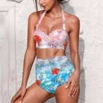 Yruonazao Gradient Hibiscus Womens Bikini Swimsuits 2 Piece Highwaisted Bikinis for Women Summer Bathing Suit Fashion Low Back One Piece Swimsuits for Women Beach Holiday