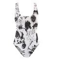 Aluy's boutique Women's Swimsuits - Fashion Graffiti One Piece U Back High Waisted Bathing Suits Bikini Sets, M