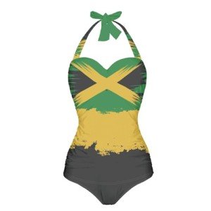 UNICEU Womens Fashion One Piece Halter Bathing Suits, Novelty Jamaica Flag Print Womens One Piece High Cut Bikini Bathing Suits