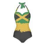 UNICEU Womens Fashion One Piece Halter Bathing Suits, Novelty Jamaica Flag Print Womens One Piece High Cut Bikini Bathing Suits