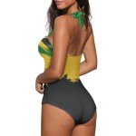 UNICEU Womens Fashion One Piece Halter Bathing Suits, Novelty Jamaica Flag Print Womens One Piece High Cut Bikini Bathing Suits