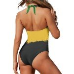UNICEU Womens Fashion One Piece Halter Bathing Suits, Novelty Jamaica Flag Print Womens One Piece High Cut Bikini Bathing Suits