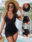 Blooming Jelly Women One Piece Swim Dress Tummy Control Swimsuits Modest Slimming Drawstring Swimwear (XXL, Black)