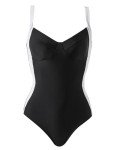 RXRXCOCO Women Slimming Tummy Control One Piece Swimsuits V Neck Crisscross Back Bathing Suit Black and White Medium