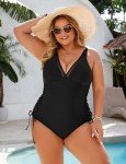Blooming Jelly Women Sexy Mesh Swimsuit Tummy Control Bathing Suit Slimming One Piece Swimwear Bikini with Side Straps(Large,Black)