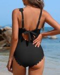 Charmo One Piece Swimsuit One Shoulder Bathing Suit for Women Ribbed Swim Suit Scalloped Slimming Elder Swimwear Full Coverage Black L