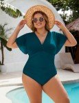 Blooming Jelly Women's Plus Size Swimsuit One Piece Tummy Control Bathing Suit Full Coverage Mesh V Neck Swimwear（Dark Cyan, X-Large