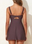 Aleumdr One Piece Swimdress for Women Tummy Control Swimsuit Split Swim Dress with Shorts Skirt Bathing Suit Dark Brown Medium