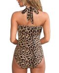 MOOSLOVER Women Sexy One Piece Swimsuit Tummy Control Halter Retro Bathing Suit(L,Leopard)