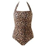 MOOSLOVER Women Sexy One Piece Swimsuit Tummy Control Halter Retro Bathing Suit(L,Leopard)