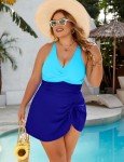Blooming Jelly Women Plus Size Swim Dress Swimsuit One Piece Tummy Control Bathing Suit Swimsuit (3XL, Lake Dark Blue)