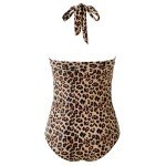 MOOSLOVER Women Sexy One Piece Swimsuit Tummy Control Halter Retro Bathing Suit(L,Leopard)