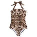 MOOSLOVER Women Sexy One Piece Swimsuit Tummy Control Halter Retro Bathing Suit(L,Leopard)