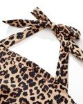 MOOSLOVER Women Sexy One Piece Swimsuit Tummy Control Halter Retro Bathing Suit(L,Leopard)