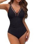 Blooming Jelly Womens Bathing Suit Tummy Control Shapewear Cute Swimsuit One Piece Long Torso Curvy Swimwear (L, Black)