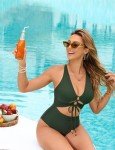 Blooming Jelly Womens Sexy One Piece Swimsuit Cutout Swimwear Crisscross Back Slimming Bathing Suit (Large, Green)