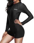Daci Women Long Sleeve Rash Guard One Piece Boyleg Swimsuit Zipper Surfing Bathing Suit UPF 50+ Black XS