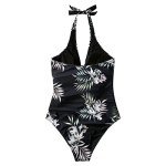 SUUKSESS Women Sexy Tummy Control One Piece Swimsuits Halter Push Up Monokini Bathing Suits (Black Floral, M)