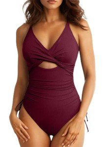 Aleumdr Women's Sexy One Piece Swimsuit Slimming Tummy Control Bathing Suits Cross Wrap Swimwear Side Tie Monokini Biking Red Medium