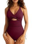 Aleumdr Women's Sexy One Piece Swimsuit Slimming Tummy Control Bathing Suits Cross Wrap Swimwear Side Tie Monokini Biking Red Medium