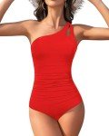 Century Star One Piece Swimsuit Women 2024 One Shoulder Swimsuits for Women Swimsuits for Teen Girls Tummy Control Modest Full Coverage Bathing Suit for Women Swimwear Red Large