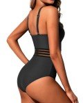 Holipick Black Waistband Women Tummy Control One Piece Swimsuit High Neck Bathing Suit Full Coverage Swimwear M