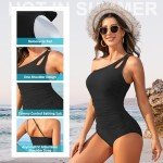 Century Star One Piece Swimsuit Women 2024 One Shoulder Swimsuits for Women Swimsuits for Teen Girls Tummy Control Modest Full Coverage Bathing Suit for Women Swimwear Red Large