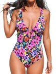 CUPSHE Women's One Piece Swimsuit Deep V Neck Keyhole Cutout O Ring Textured Bathing Suit, M