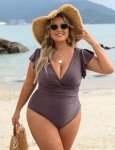 Blooming Jelly One Piece Swimsuit Women Plus Size Tummy Control Bathing Suit Swim Suits 2024 (4XL, Grey Purple)