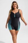 Hanna Nikole Athletic One Piece Swimsuit for Curvy Women Plus Size Sports Bathing Suits Green Square 24P