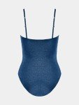 CUPSHE Women's One Piece Swimsuit Tummy Control Square Neck Sparkle Bathing Suit Ruched Adjustable Straps, L Azure Blue