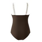 SUUKSESS Women Slimming Tummy Control One Piece Swimsuits Sexy Mesh High Waisted Monokini Bathing Suits (Brown White, M)