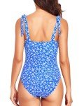 Tempt Me Women Blue White Floral Tummy Control One Piece Swimsuits Ruched Slimming Bathing Suits Vintage Swimwear L
