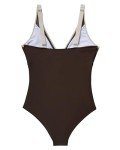 SUUKSESS Women Slimming Tummy Control One Piece Swimsuits Sexy Mesh High Waisted Monokini Bathing Suits (Brown White, M)
