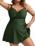Women's Plus Size One Piece Swimsuit Tummy Control Bathing Suit Flowy Twist Front Vintage Swimdress Army Green 18Plus
