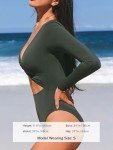 CUPSHE Women's One Piece Swimsuit Rash Guard Long Sleeve Cutout UPF 50+ UV Deep V Neck O-Ring,XL Gray Green