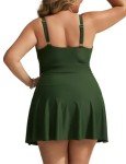 Women's Plus Size One Piece Swimsuit Tummy Control Bathing Suit Flowy Twist Front Vintage Swimdress Army Green 18Plus