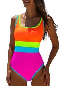popvil Women's One Piece Swimsuits Tummy Cintrol - Black Bathing Suit -Modest Neon Sexy Sliming Swimsuits,Neon Hot Pink,Large