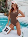 Blooming Jelly Womens One Piece Swimsuit Sporty Ribbed Slimming Cute Bathing Suit 2024 Flattering High Cut Swimming Suits (X-Large, Coffee)