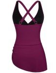Hilor Women Tummy Control Swimsuit Swim Dress Underwire One Piece Swimdress Front Twist V Neck Bathing Suit Skirt Swimwear Amaranth 12